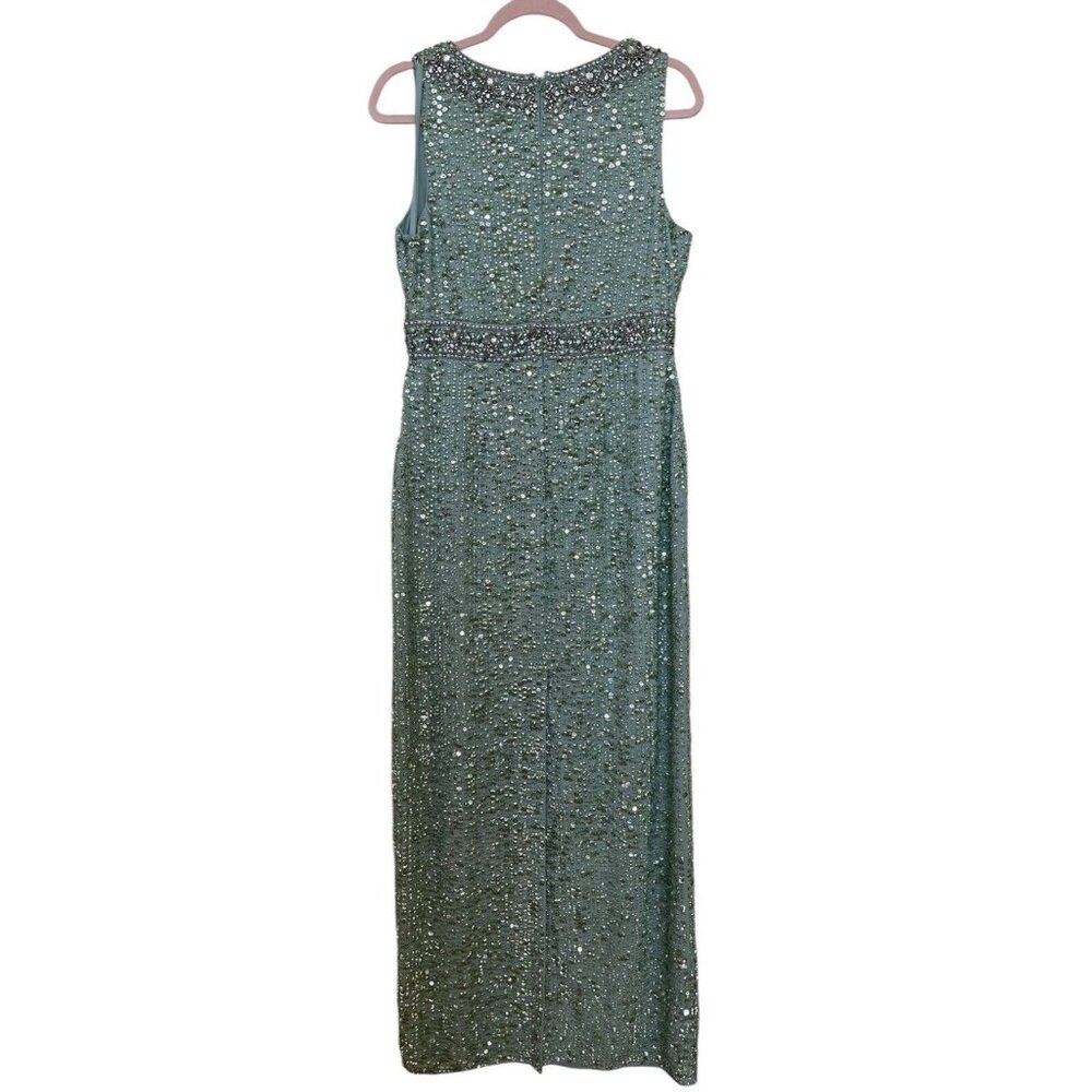 Mac Duggal Dress Gown Size 4/6 Mint Green Sequined Rhinestones Embellished - Picture 10 of 16